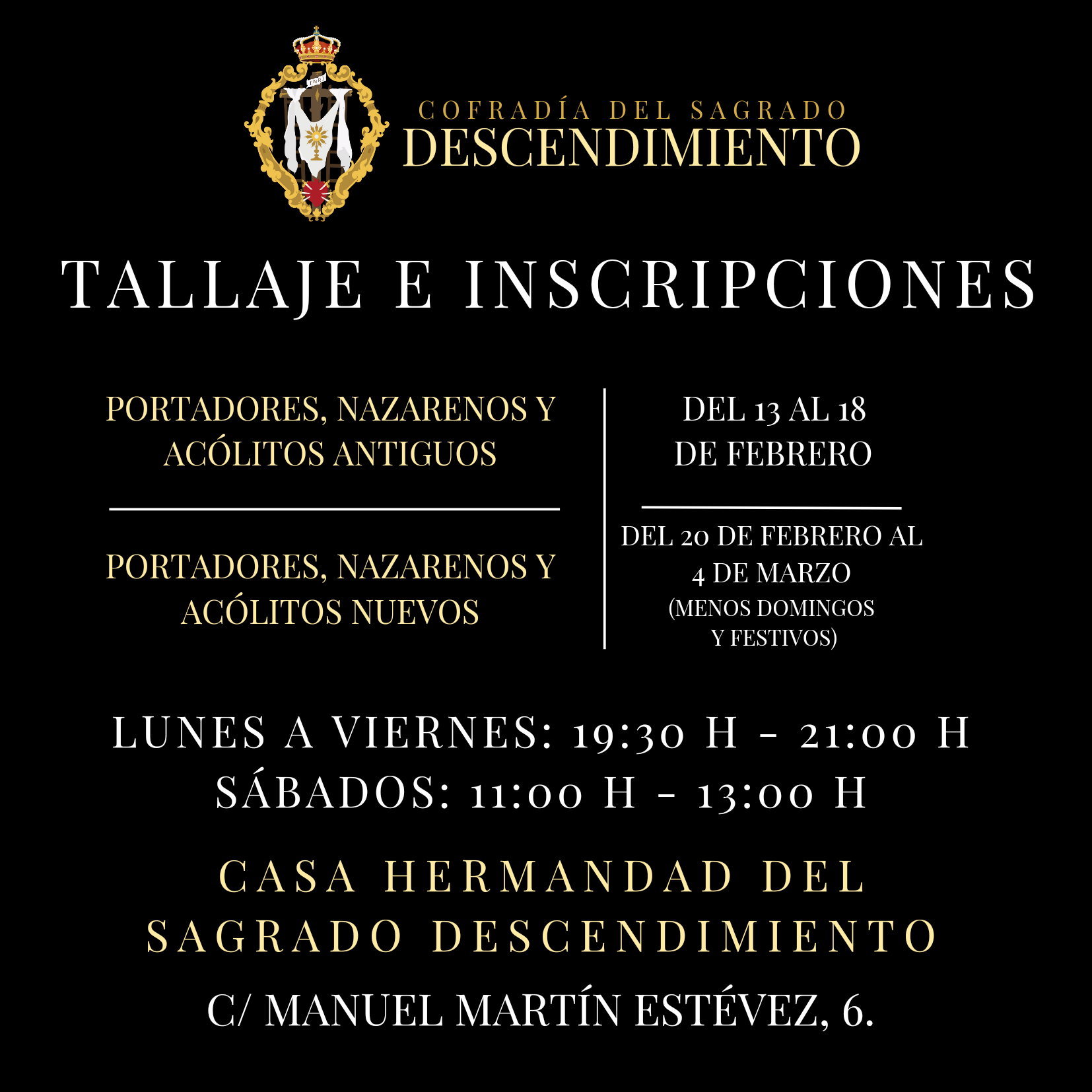 Calendario de tallaje e inscripciones